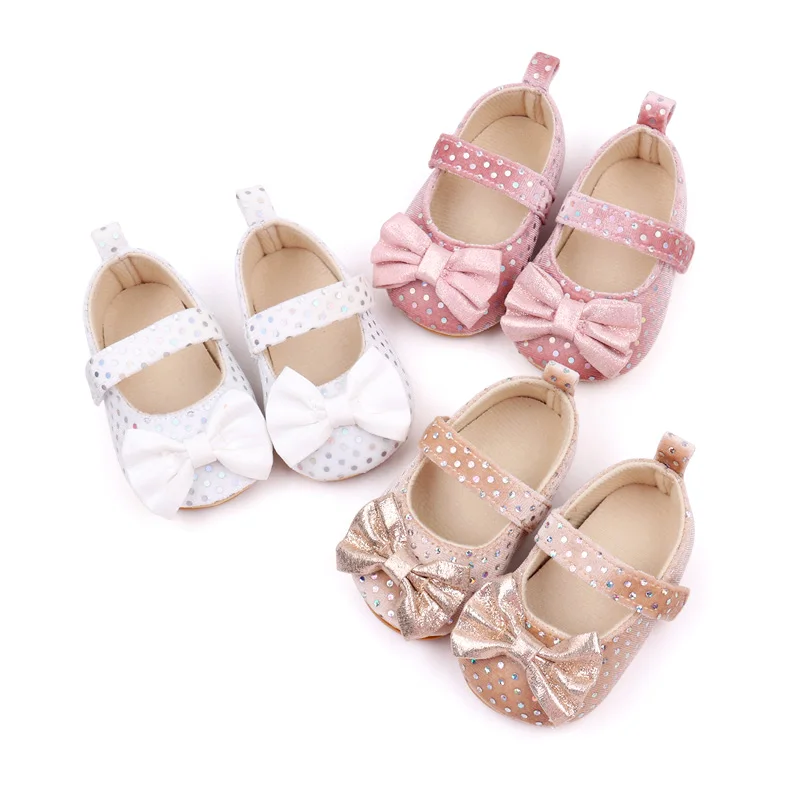 Spring and Summer Suede Polka-dot Bow Soft Soled Non-slip Baby Toddler Shoes for Girls