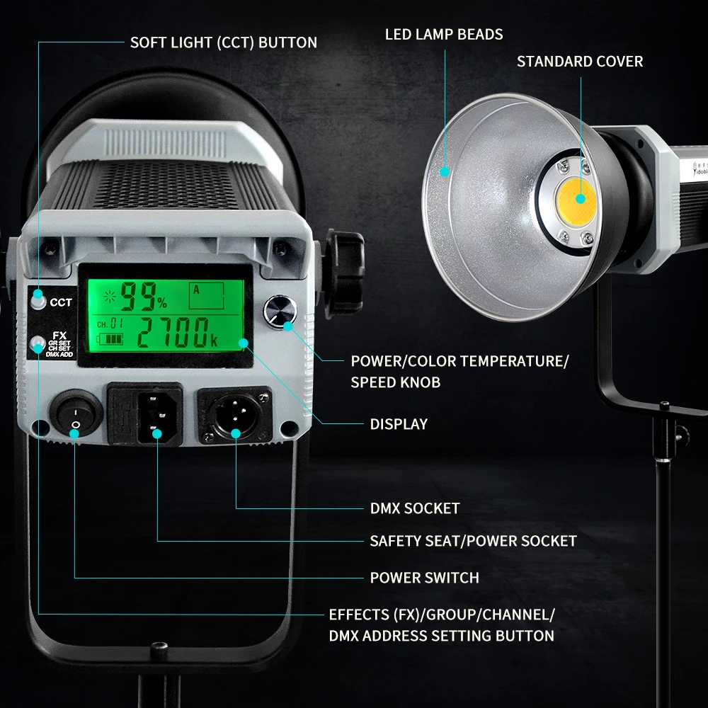 300W太陽光ソフトボックスCOB LEDバイカラー2700-7500Kビデオライト