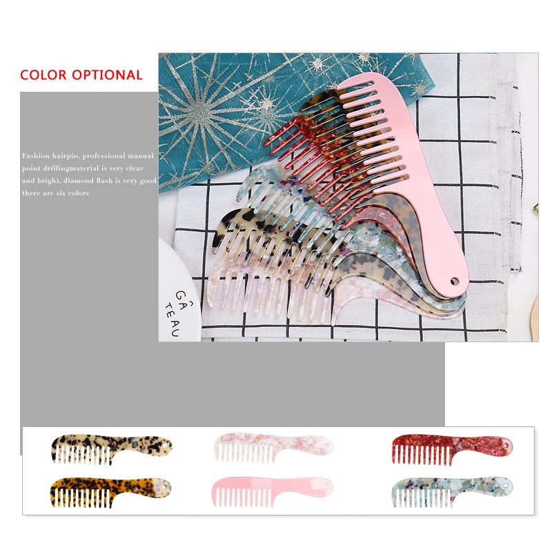 Custom 4mm Thick Large Cellulose Acetate Combs Detangle Long Hair Combs Detangling Wide Flat Tooth Comb for Women