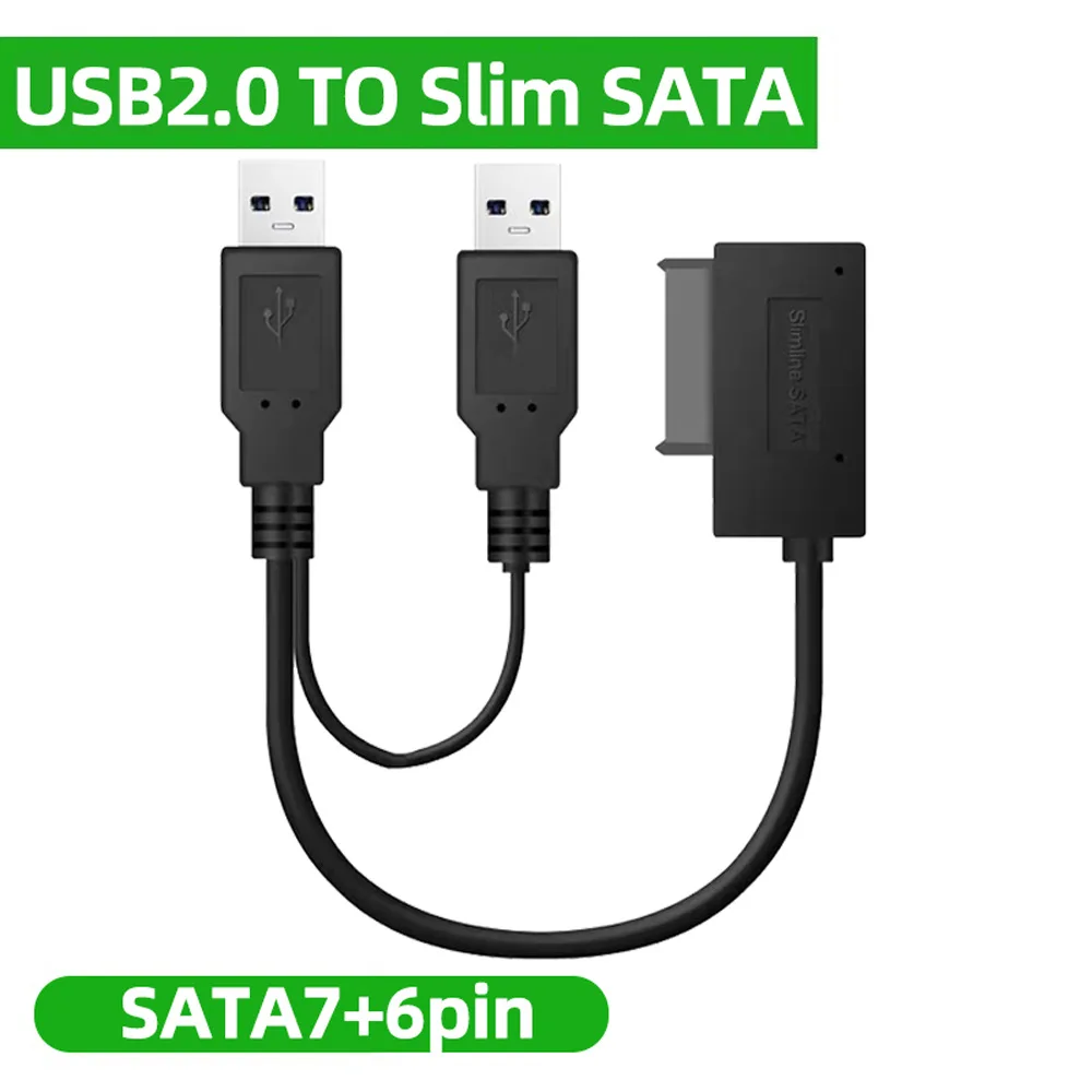 Slim SATA Cable USB 2.0 To 7+6 External Power For Laptop SATA Adapter 