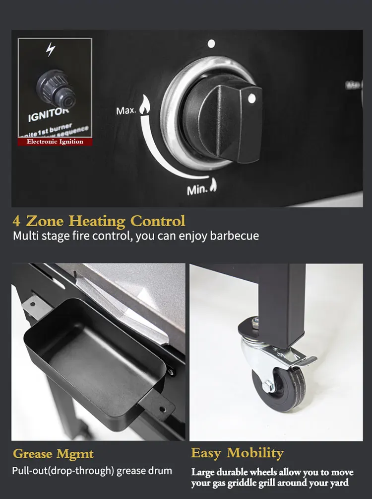 Commercial Outdoor 4 Burner Flat Top Teppanyaki Griddle Gas Teppanyaki