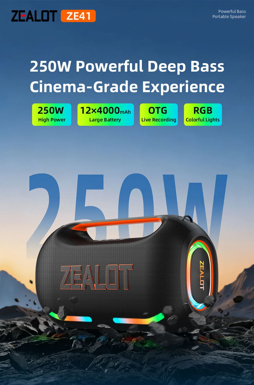 ZEALOT ZE41 250W Portable Speaker |RGB Lights | IPX6 Waterproof
