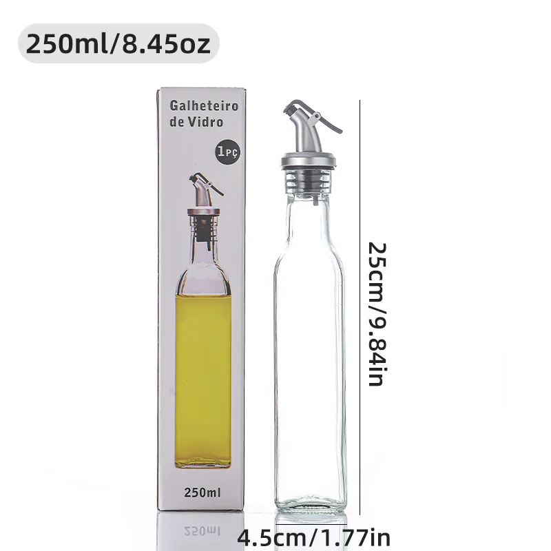 Empty Square Clear Glass Vinegar and Oil Bottle With Pouring Spouts 150ml  250ml 500ml