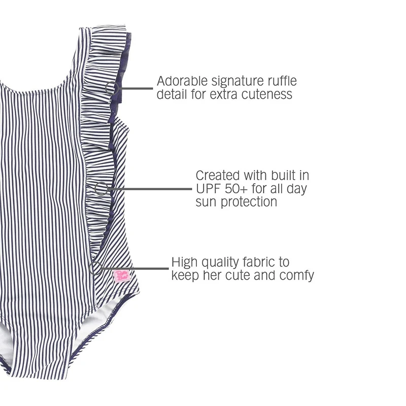 Beach Swimming Pool Upf 50+ Designer Toddler Ruffles Sporty Stripe One Piece Swimsuit Baby Girls Swimwear Kid Bikini factory