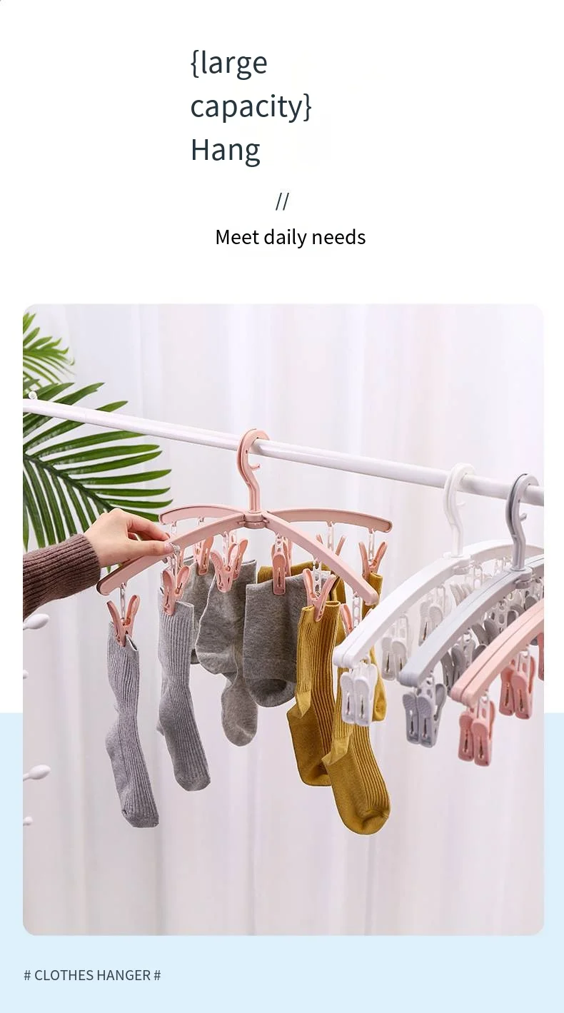 Folding drying rack household multi-functional 12 clip student dormitory windproof plastic underwear socks drying rack wholesale manufacture