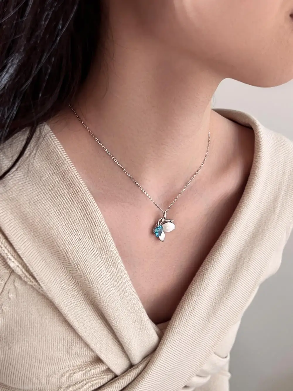 KAKODIY Beautiful Women's Blue Gemstone Pendant 925 Sterling Silver Women's Jewelry Gold Plated Necklace detail 6