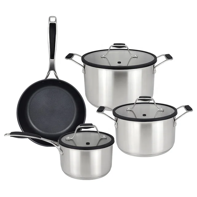 Realwin Wholesale Nonstick Coating Frying Pan Kitchenware 7pcs Stainless Steel Cookware Set