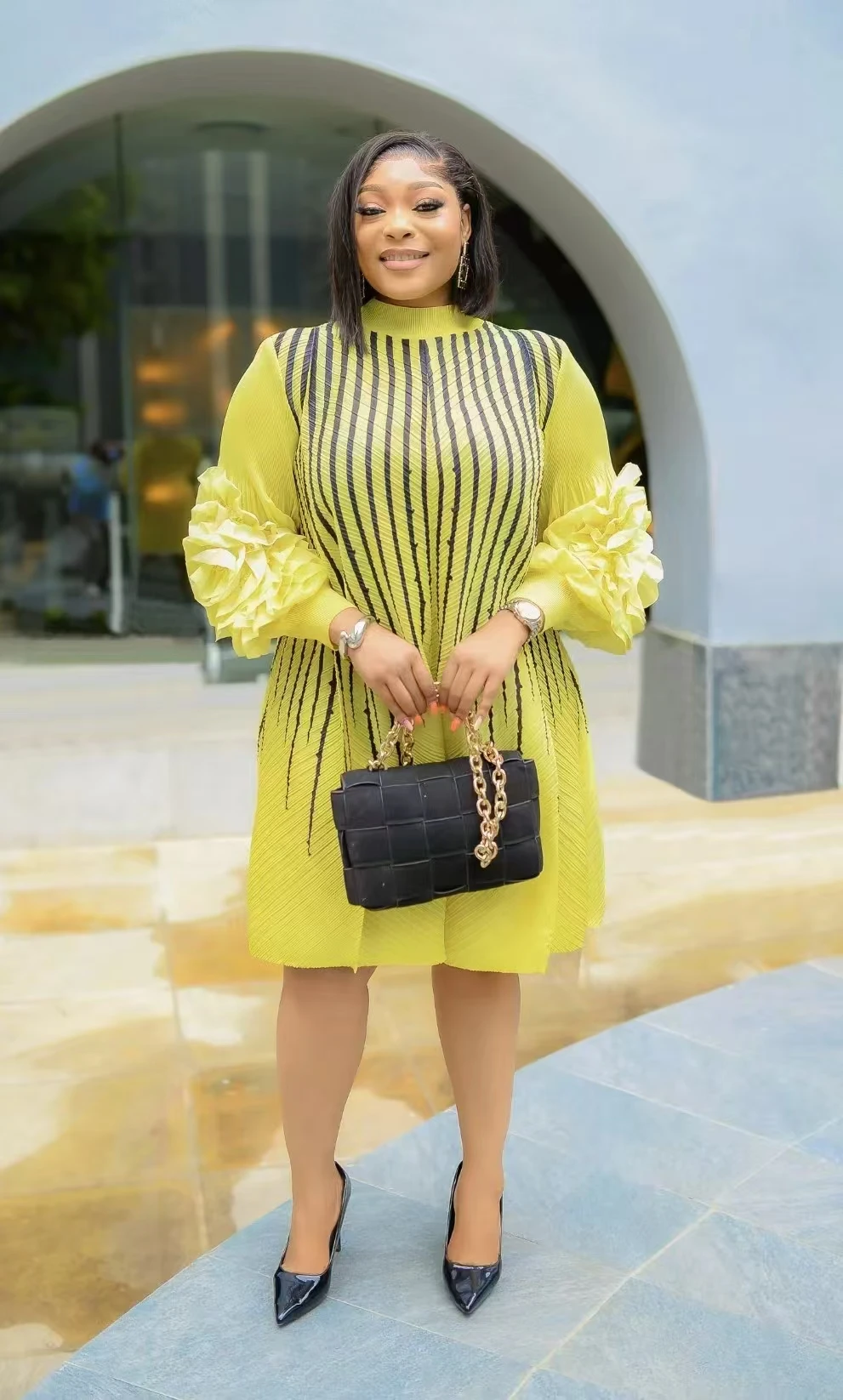 Sheen Fashion Pleated Plus Size Dress Miyake Floral Print Women Casual Knee  Length African Dresses for Women Clothing