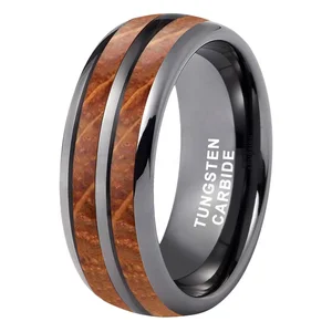 Coolstyle Jewelry 8mm Wholesale Whisky Barrel Wood Inlay Gunmetal Tungsten Ring for Men Women Fashion Engagement Wedding Band