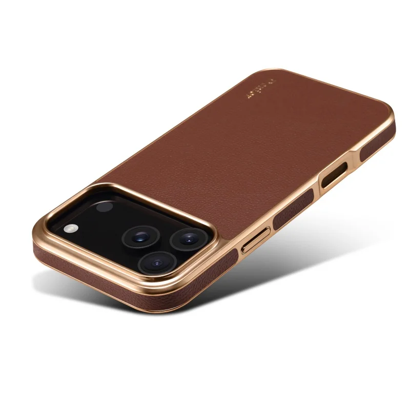 Business Ultra Thin PU Leather Cell Phone Case for iPhone 17 13 14 15 16 Pro Max TPU Soft Plating Frame Shockproof Back Cover