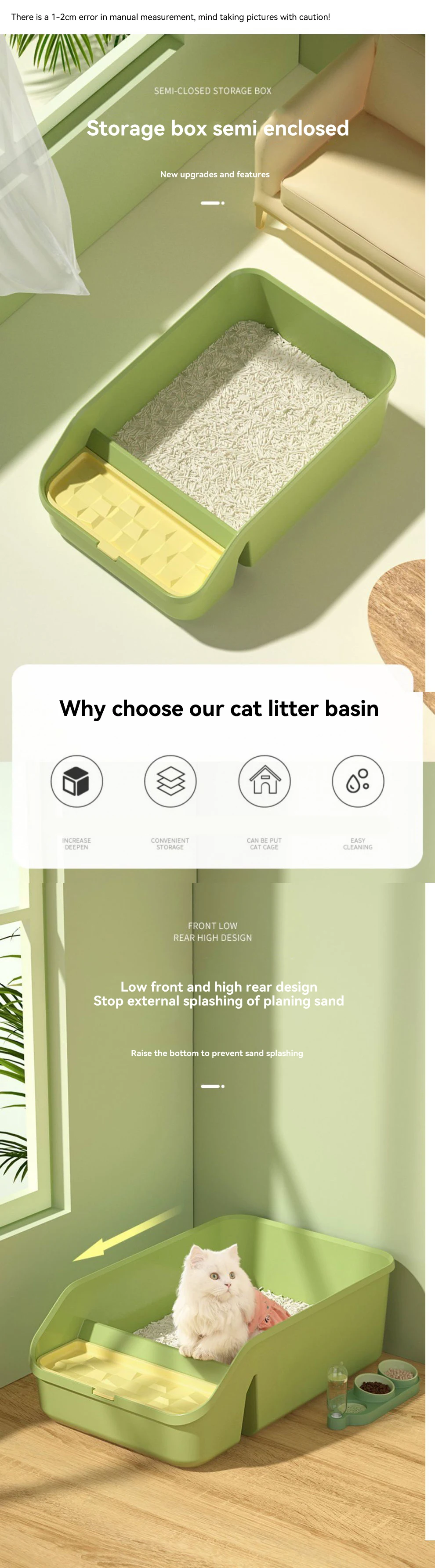 2023 Reusable Cat Litter Box Sifting Green Square Shape Cat Toilet Anti