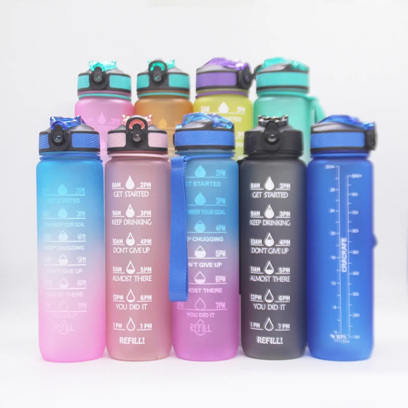 32oz/1000ml Rubber Coating Large Water Bottle with Motivational Time ...