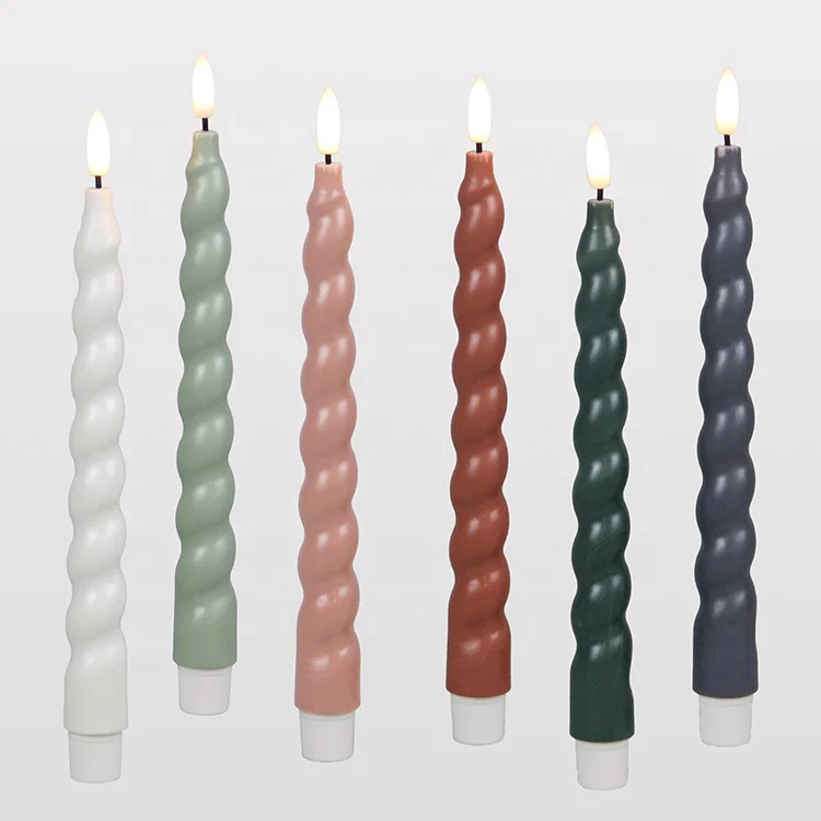 Wholesale Classic Colourful Pastel Twist 3D Real Flame Plastic Spiral LED Taper Flameless Candles for Wedding Easter