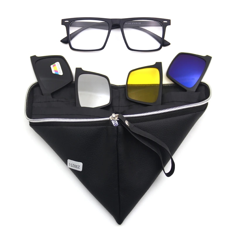 5 in 1 Plastic Sport Interchangeable Changeable Lens Clip on Sunglasses Magnetic Polarized