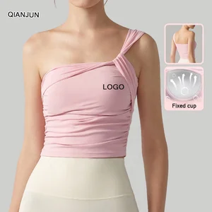 Women's High Support Breathable Yoga Bra Single Shoulder Tank Top Chest Pad Quick-Dry Sexy Sports Sleeveless Top for  Women