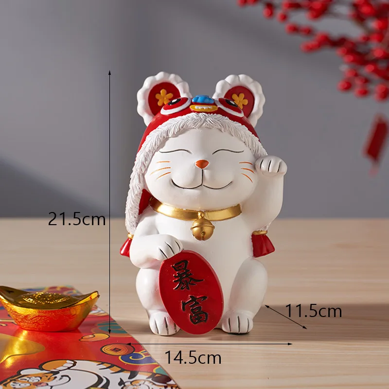 Resin Lucky Cat Figurines For Interior Home Office Living Room Bedroom