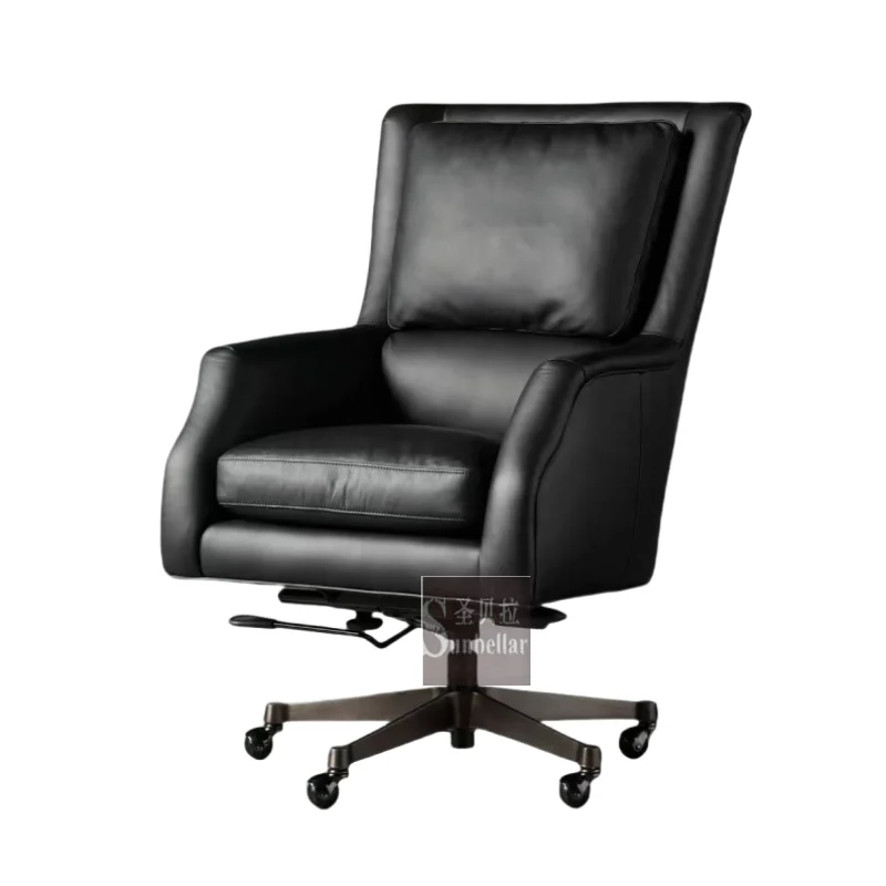 Retro Vintage Dark Genuine Leather Desk Chair Swivel Executive Leather Chair Home Office Furniture boss Chair