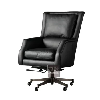 Retro Vintage Dark Genuine Leather Desk Chair Swivel Executive Leather Chair Home Office Furniture boss Chair