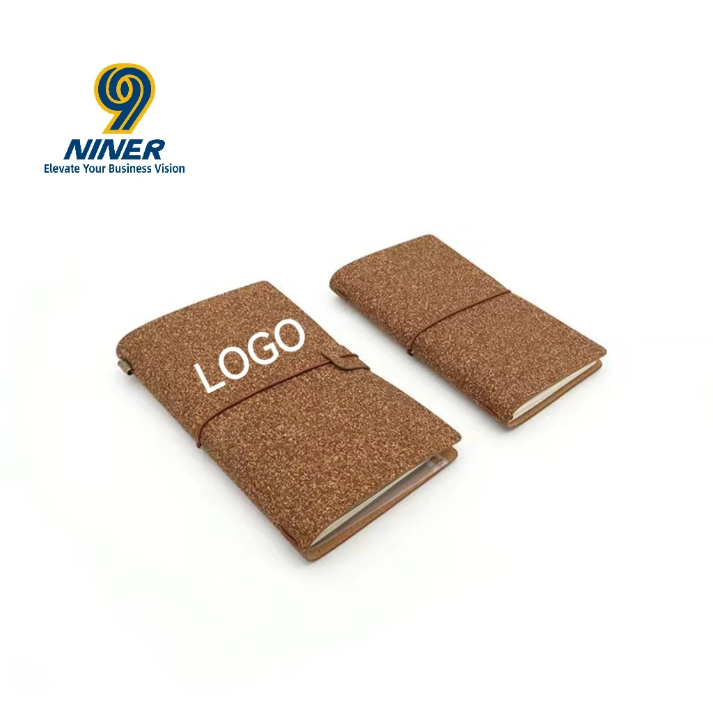 A6 custom travel notebook with eco-friendly cork binding; can print logo on eco-friendly material.