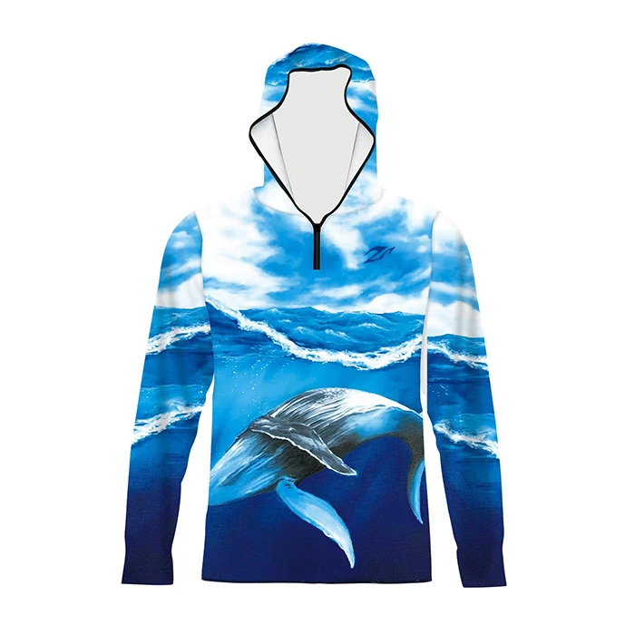 Fashion Custom Print Sublimated Hooded Fishing Shirts Polyester Quick Dry Fabric Uv Protection Long Sleeve Men's Fishing Shirt
