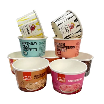 16oz Custom Printed Paper Ice Cream Pint Containers 500ct