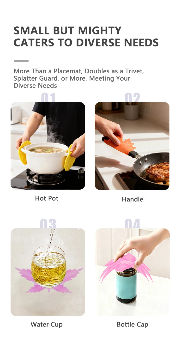 Modern Reusable Non-Toxic Food Grade Silicone Leaf Shape Heat Resistant Oil Proof Non-Slip Dining Table Mat Placemat Home manufacture