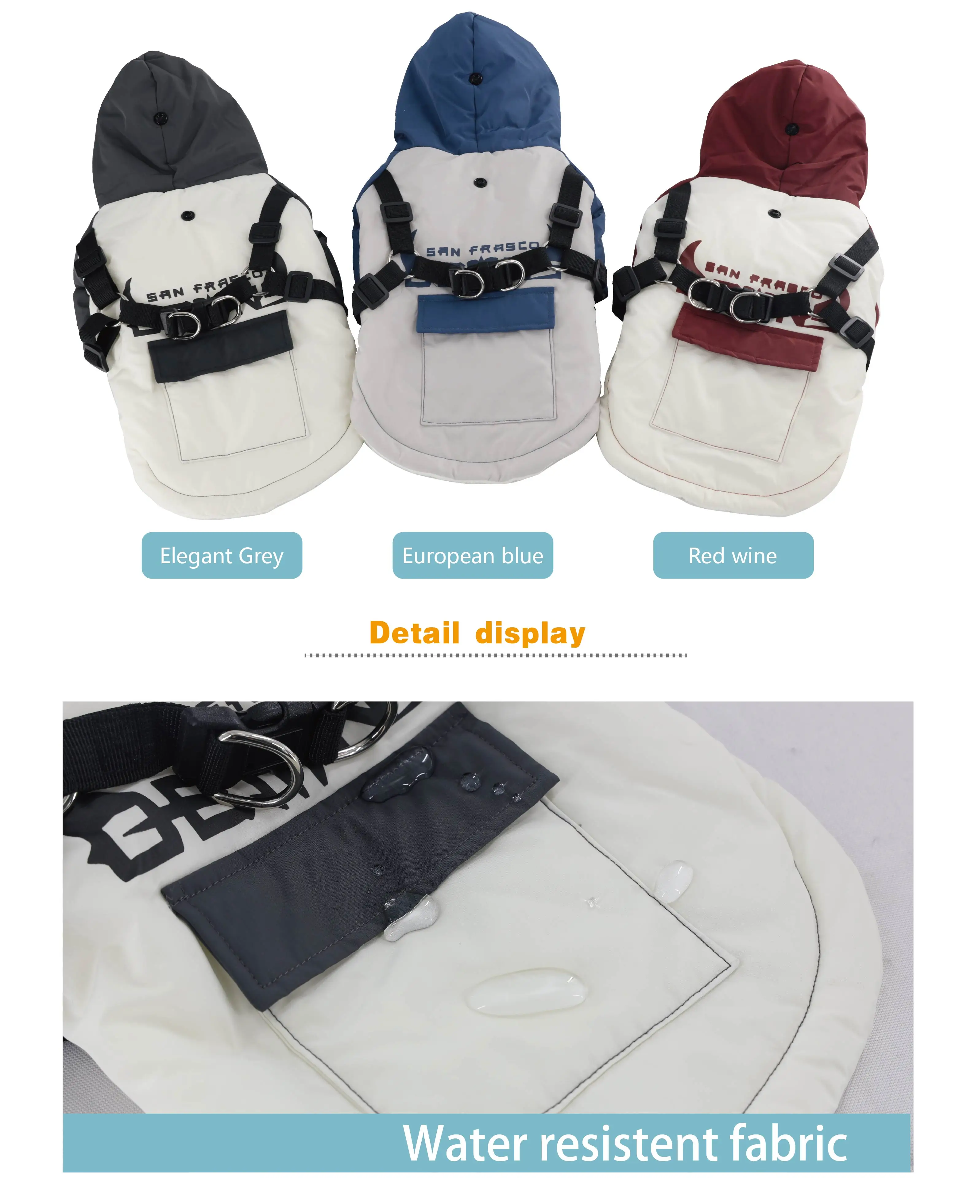 Dog Clothes With Dog Harness Waterproof Pet Apparel Customized Size Dog