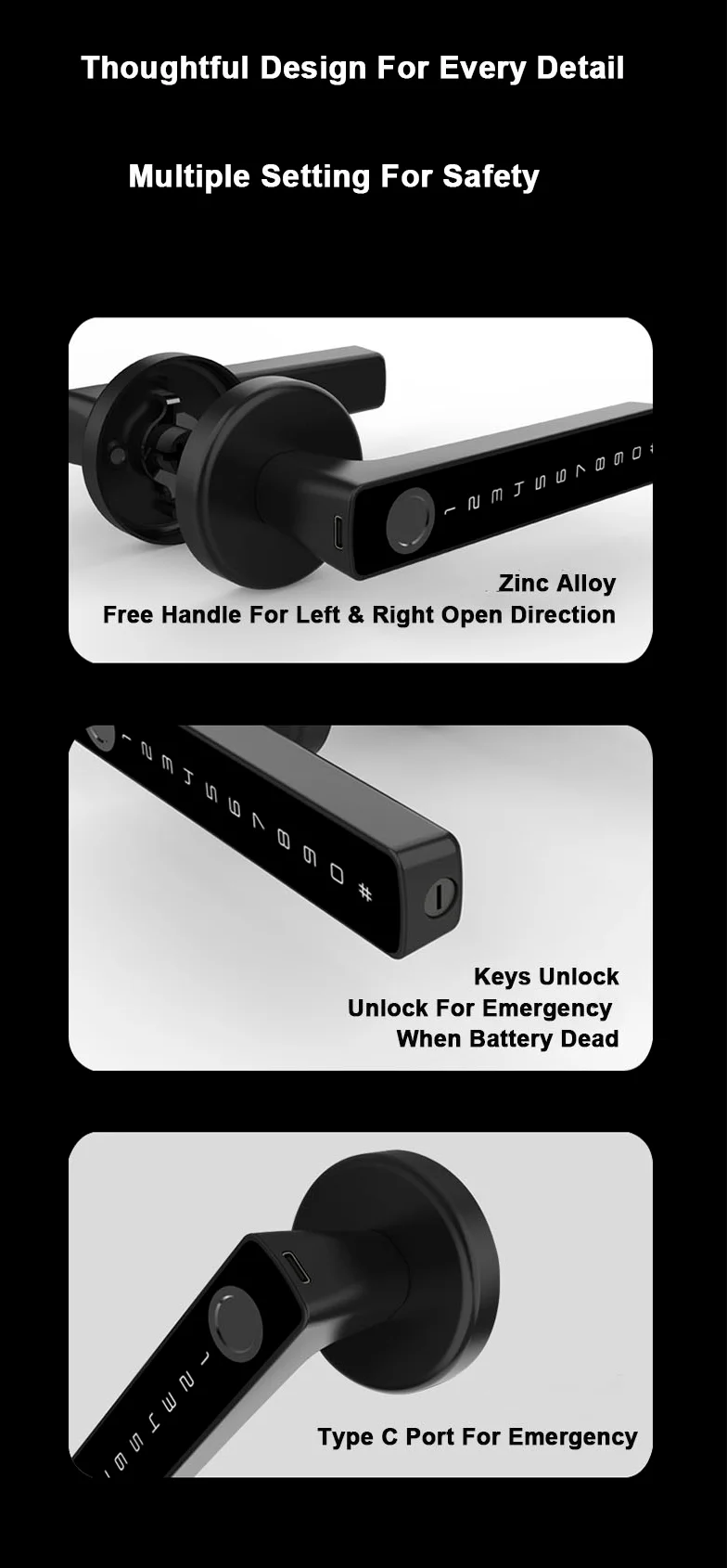 Glomarket Tuya Ble Smart Lock Security Electronic Keyless Smart Door Handle Lock Indoor Room Lock