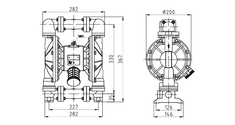 304 Stainless Steel Air Double Diaphragm Pump 1" with Max Pressure 120psi for Wastewater and Drinking Water Treatment