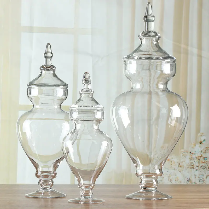 MyGift Designer Clear Glass Apothecary Jars (3 Piece Set) Decorative Weddings Candy Buffet