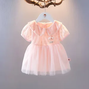 Summer New Saree Short Sleeve Cotton Dress Girl Korean Version of Fashionable Princess Mesh Dress Clothes for Kids