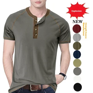 Europe and the United States Men's Casual Woven T-shirt New Spring Summer Half-sleeved and Short-sleeved Patterned T-shirt