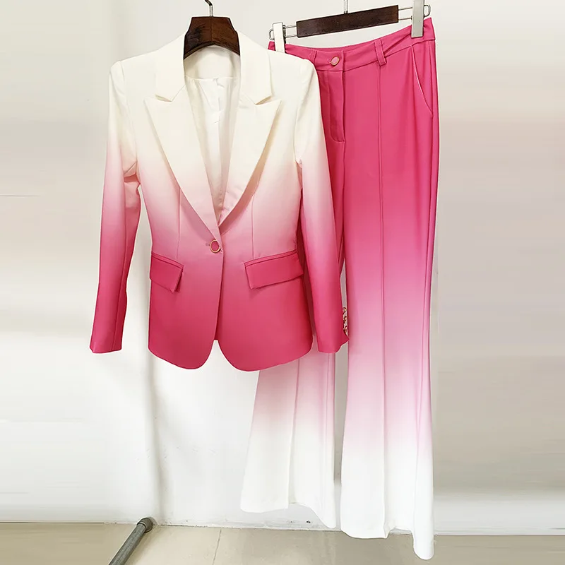 Gradient Color Slim Blazer Flared Trousers Set for Women OEM