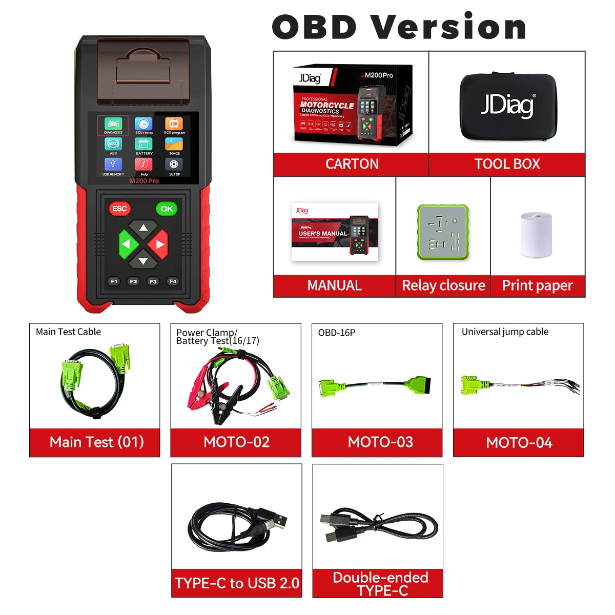 Motorcycle Engine Analyzer For JDiag M200 Pro Motorcycle OBD2 Scanner 12V Diagnostic Tool for KTM ...