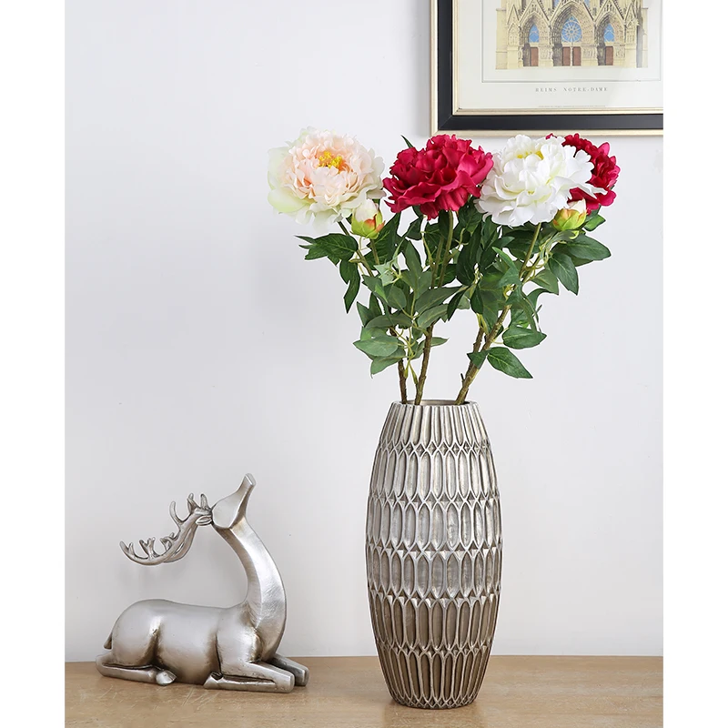 Большая антикварная декоративная полимерная домашняя Цветочная Роскошная Свадебная Золотая Серебряная Ваза