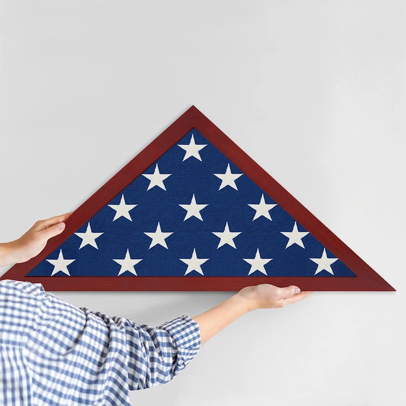 Large Wooden Flag Box Display Case for Burial Flag Triangle Flag Holder with Wall Mount and Polished Plexiglass Front