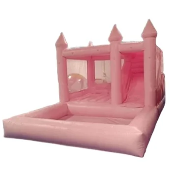 pink inflatable jumping castle slide with ball pool for kids inflatable commercial bounce house for wedding party events