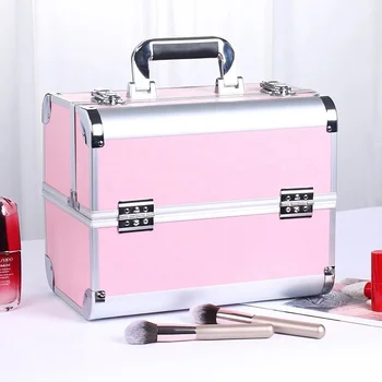 Portable Makeup Case Makeup Vanity Box Nail Polish Case Professional Aluminum with Trays Big Storage Travel for Girls Customize
