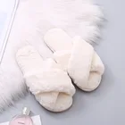 Winter Home Slippers Shoes Ladies Cross Soft Plush Furry Female Open Toe Slides Women Warm Faux Fur Slippers