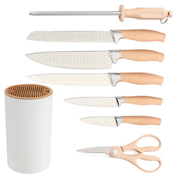 Yangjiang 7-Piece Kitchen Knife Set with Plastic Holder Including Chef Santoku Nakiri Bread Boning Utility Fruit Slicer Knives