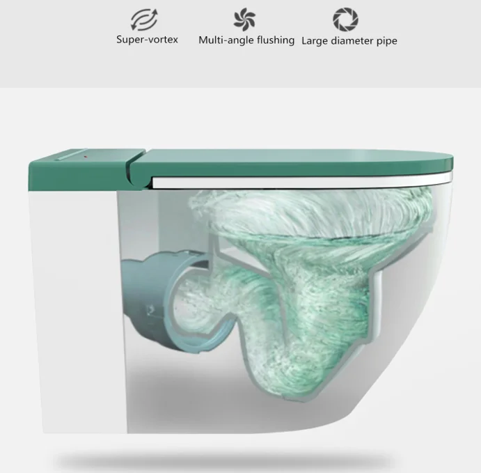 European Modern Ceramic Pulse Wall Mounted Toilet Cistern Green Seat