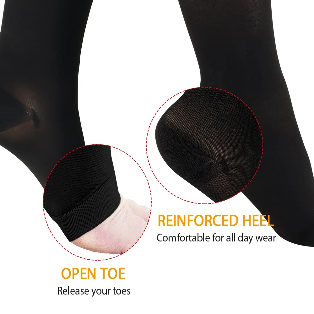 Durable Semi-transparent Compression Over Knee Stockings 15-20mmhg 20-30mmHg Open Toed for Varicose Veins