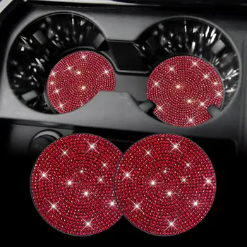 2 universal non-slip coasters inlaid with decorative coasters Shiny crystal car interiors Ladies gift