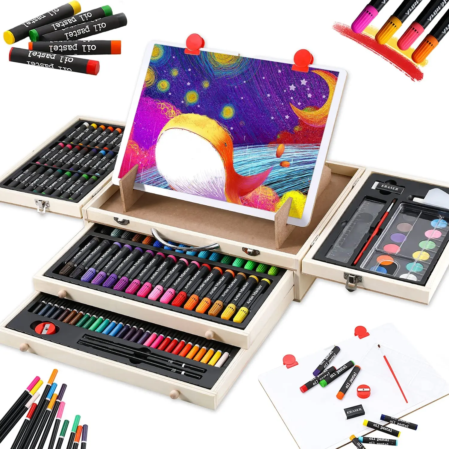 108 Piece Wooden Art Set Crafts Kit With Drawing Easel For Kids Teens ...