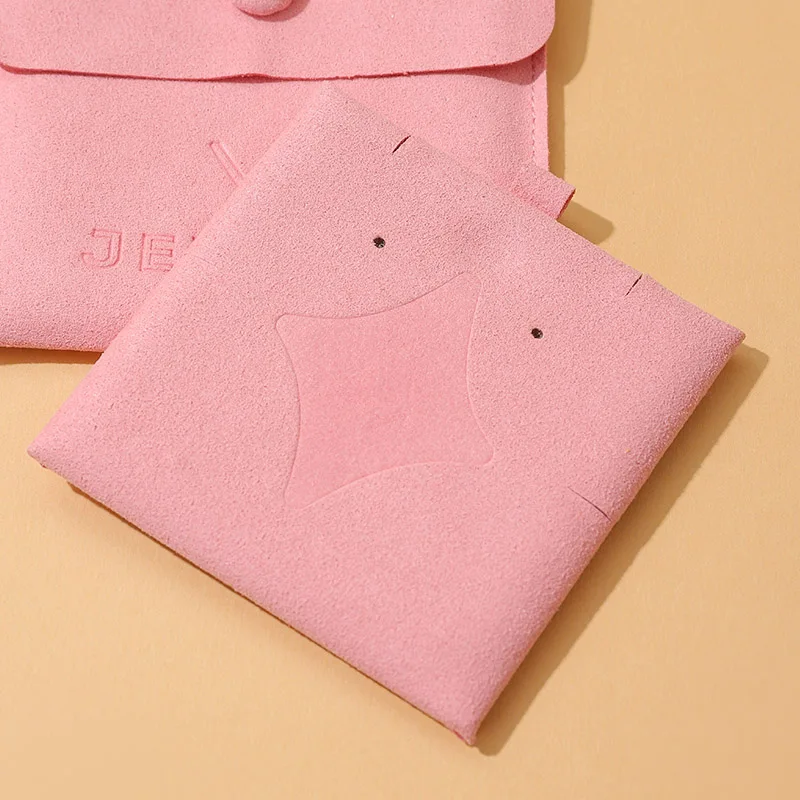 A1 High End Flip Top Square Custom Size Microfiber Velvet Jewelry Envelope Packaging Pouches with Matte Zipper details