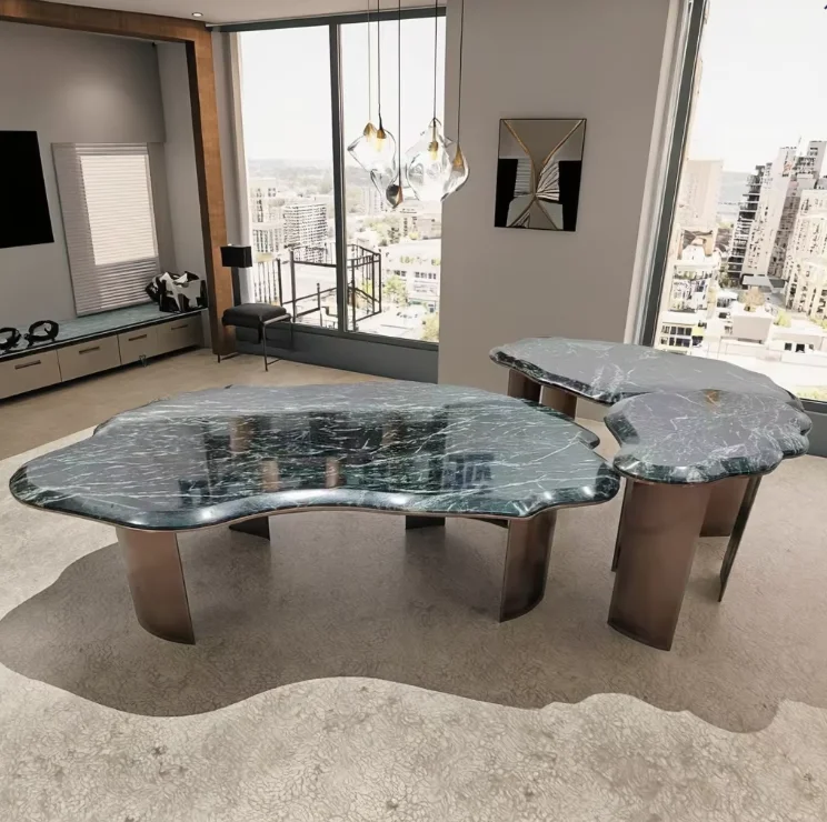 product ydstone luxury dining table in for  green featuring stone veneersuitable for home office-3