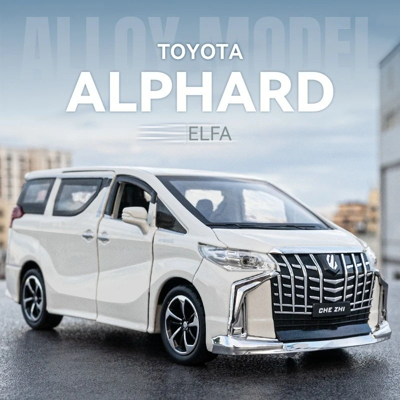 Diecast 1:32 Scale Model Car Toyota ALPHARD Alloy Car Model with Sound and Light Pullback Doors Open Ornament Decorate Toy Car