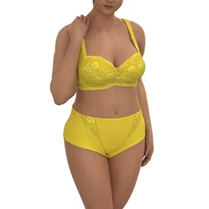 Custom Logo Plus Size Ladies Bra Panty Set Triangle Cup Shape Everyday Style Embroidery Lace Seamless Cotton Underwear Panties