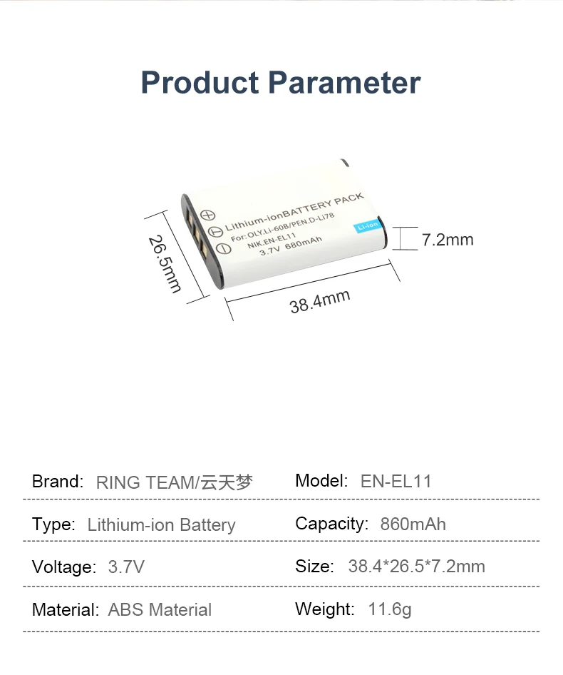 3.7V 860mAh Rechargeable EN-EL11 Battery Pack ENEL11 Lithium ion Batteries for Nikon Coolpix S550/S560/S660/S01/S02 R50 Cameras supplier