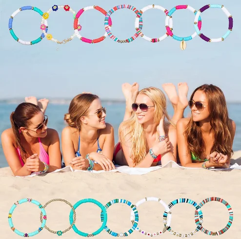 Set Di 3 Bracciali Amicizia In Acrilico – Perline Colorate, Elasticizzati, Stile Bohémien | Diametro 5 Cm, Lunghezza Perlina 34,5 Mm | Gioielli Estivi Per Donne E Ragazze - 4